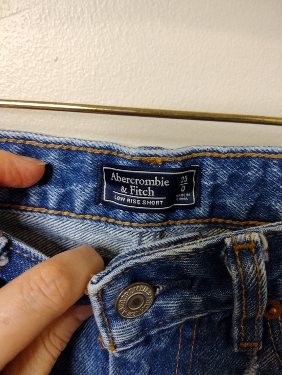 Abercrombie & Fitch Distressed Low-Rise Blue Denim Cutoff Bootie Shorts - Picture 2 of 5